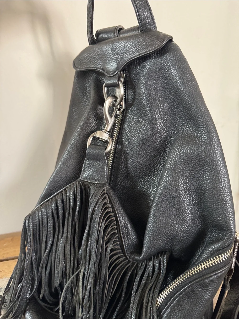 Rebecca Minkoff Black Leather Fringe Backpack - Women Bags